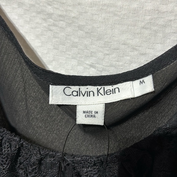 Calvin Klein M black silk spaghetti strap tank lined elastic waist nwt perfect - Picture 2 of 9